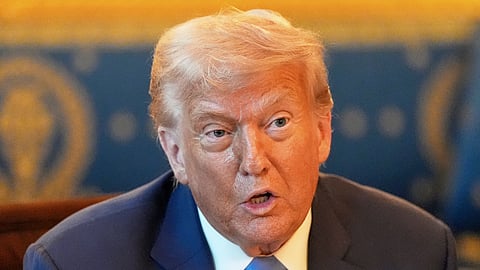 President Donald Trump speaks during a meeting with Israel's Prime Minister Benjamin Netanyahu in the Blue Room of the White House, Monday, July 7, 2025, in Washington.