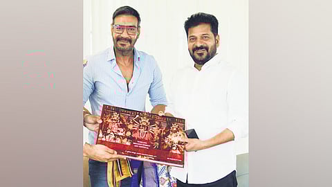 Well-known actor Ajay Devgn calls on Chief Minister A Revanth Reddy at the latter’s official residence in Delhi on Monday
