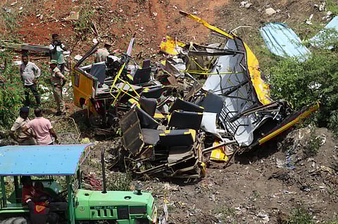 The mangled remains of the school van.