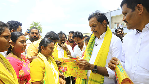 Vijayawada MP Kesineni Sivanath during Suparipalanalo Tholi Adugu program in Gampalagudem on Tuesday.