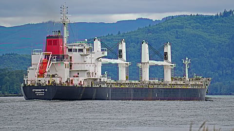 The Liberian-flagged bulk carrier Eternity C is seen near Cathlamet, Oregon, July 23, 2019.