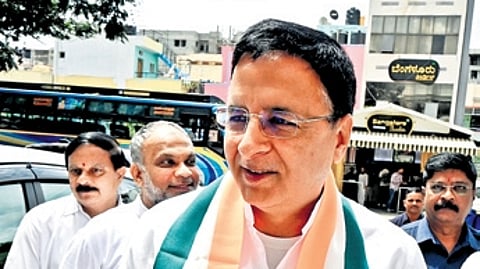 AICC Gen Secy Randeep Singh Surjewala arrives at the KPCC office in Bengaluru on Wednesday