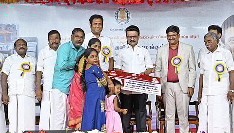 TN CM MK Stalin inaugurating completed projects, laying foundation stone for new projects and distributing welfare assistance to beneficiaries at a function held in Tiruvarur.