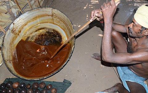 Workers involved in Palmyra Jaggery production