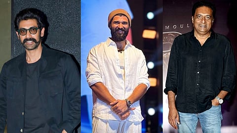 Actors Rana Daggubati, Vijay Deverakonda and Prakash Raj (L-R)