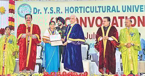 Governor Abdul Nazeer takes part in the sixth convocation of Dr YSR Horticultural University at Swarna Bharat Trust Auditorium in Krishna district.