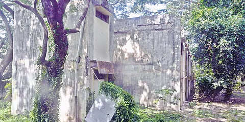 Cracked walls and broken doors and windows of the building of Ramanujan Institute for Advanced Study in Mathematics at Chepauk