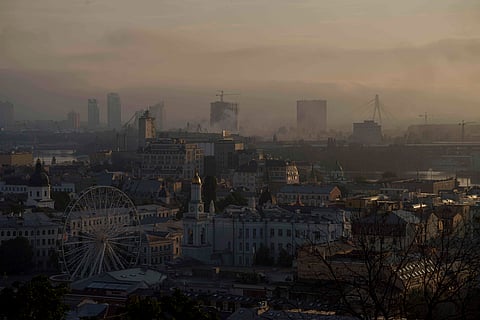 A smoke is seen after a Russian attack on Kyiv, Ukraine, on Thursday, July 10, 2025.