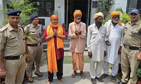 Dehradun police pose with a few fake 'babas' arrested under 'Operation Kalnemi'.