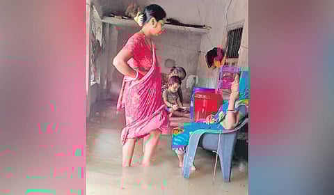 An inundated house in Kumbhirgadi panchayat under Bhograi block