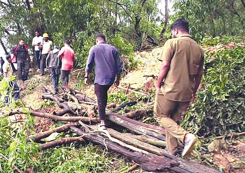 Villagers walk towards Kadra from Suligeri