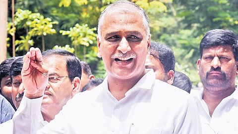 Former Minister Harish Rao addressing media after providing additional information to PC Ghose Commission.
