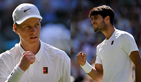 Jannik Sinner (L) and Carlos Alcaraz