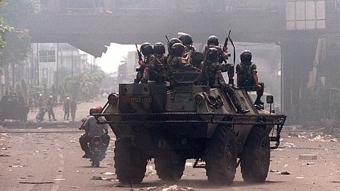 This photo taken on on July 3, 2025 shows Sumarsih Budiwati, the mother of Bernardinus Realino Norma Irmawan, also known as Wawan, a university student who was killed in the 1998 Semanggi tragedy