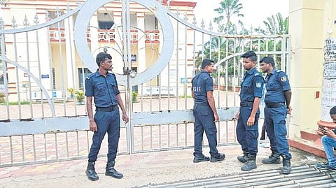 Security personnel deployed at the gate of FM Autonomous College.