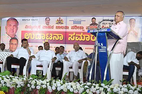 Transport Minister B Ramalinga Reddy at the inauguration of an automated driving test track at Pajir near Mangaluru on Sunday.