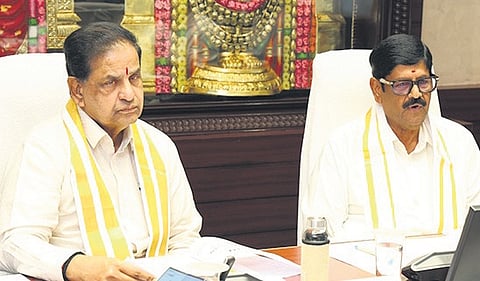 Endowments Minister Anam
Ramanarayana Reddy with TTD
Chairman BR Naidu at meeting.