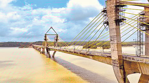 India’s second-longest cable-stayed bridge across the Sharavathi river, which was inaugurated in Shivamogga on Monday