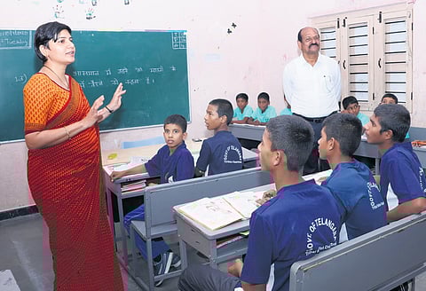 Hyderabad District Collector Hari Chandana Dasari during a visit to the Tribal Welfare Ashram Boys School in Bowenpally on Tuesday