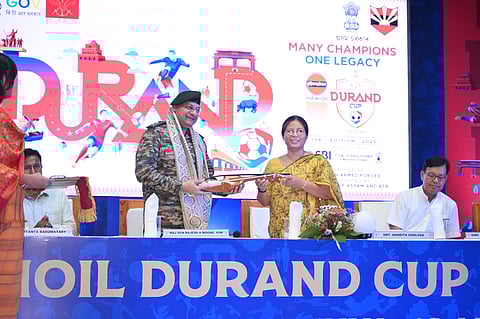The Durand Cup was unveiled at Bodofa Cultural Complex in Kukrajhar on Tuesday