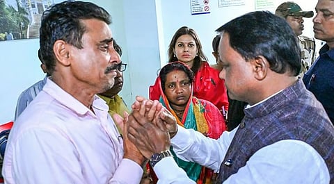 Chief Minister of Odisha Mohan Charan Majhi meets the parents and family members of the Fakir Mohan University student.