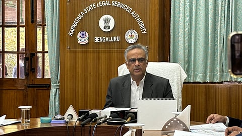 Justice V Kameswar Rao, Executive Chairman of Karnataka State Legal Services Authority, briefing media about Lok Adalat)