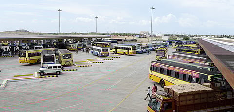 Passengers at the Muthamizh Arignar Dr Kalaignar Karunanidhi Integrated Bus Terminus at Panjappur