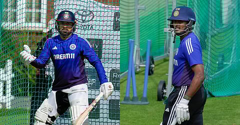 India batters Karun Nair and B Sai Sudharsan during training in England