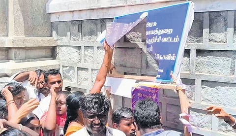 Notice was placed in front of the Mariyamman temple as per a court order