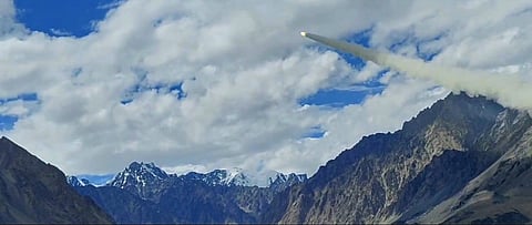 The missile successfully destroyed two aerial high speed unmanned targets during the test in Ladakh (Photo | PIB)