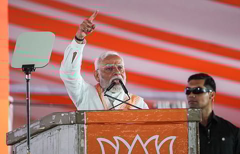 Prime Minister Narendra Modi addresses a public meeting, in Durgapur, Paschim Bardhaman district, West Bengal, Friday, July 18, 2025.
