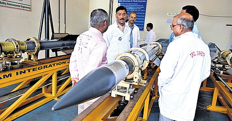 MoS Defence Sanjay Seth interacts with scientists and engineers at the Dr APJ Abdul Kalam Missile Complex in Hyderabad on Friday