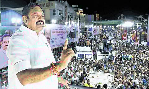 AIADMK general secretary Edappadi K Palaniswami addressing a gathering in Tiruvarur on Friday