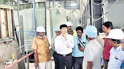 Tangedco CMD Dr J Radhakrishnan inspecting works at the power plant