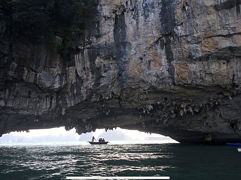 Houses float in a fishing village in Ha Long Bay in Vietnam on July 2, 2025.