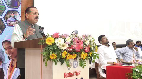Union Minister Dr Jitendra Singh speaking at a one-day conference titled 'Viksit Bihar: Envisioning a Developed Bihar through Women’s Participation'.