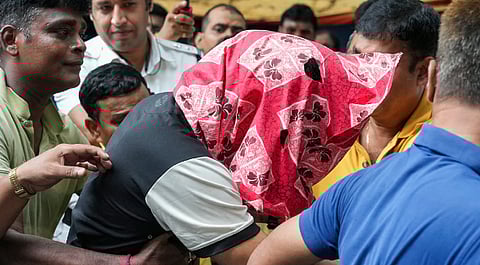A student of the Indian Institute of Management-Calcutta (IIM), accused in the alleged rape of woman student inside a hostel of the business school, being produced at a city court, in Kolkata, West Bengal, Saturday, July 12, 2025.