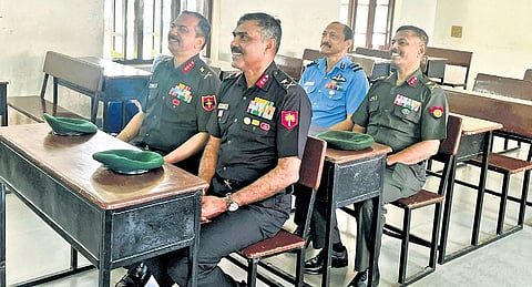 Lieutenant General Vijay B Nair (front row right), Major General Vinod T Mathew (front row left), Major General Hari B Pillai (second row left), and Air Vice Marshal K V Surendran Nair