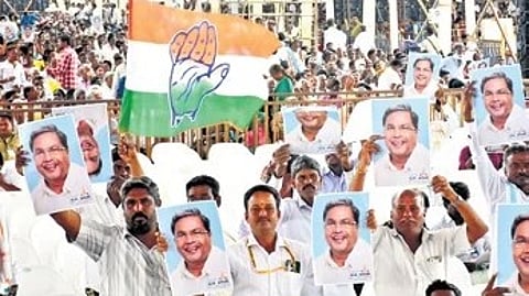 Supporters of CM Siddaramaiah at the Congress convention in Mysuru on Saturday