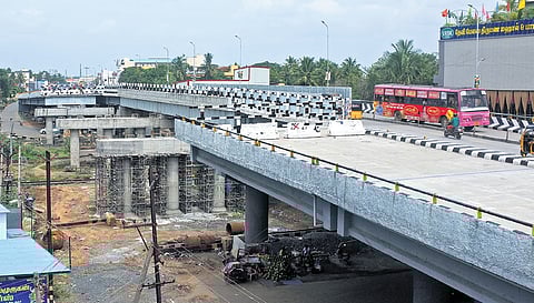 The second arm of the Pattabiram bridge on the Chennai-Tirupati highway (NH-205) stands incomplete, posing safety risks to the local residents