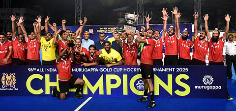 Railways team celebrate after winning the Gold Cup on Sunday