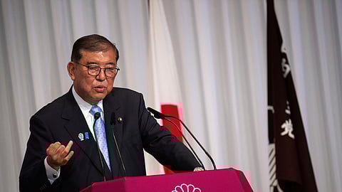 Japan's Prime Minister Shigeru Ishiba attends a press conference at the headquarters of the Liberal Democratic Party (LDP) in Tokyo Monday, July 21, 2025 after the prime minister's ruling coalition failed to secure a majority in the upper house in a parliamentary election.