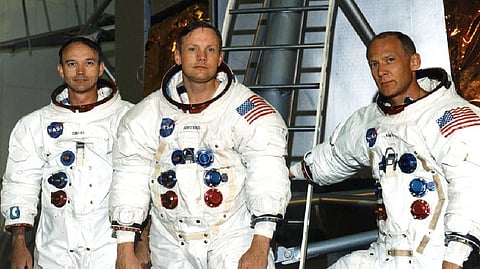 From left, are the Apollo 11's Command Module Pilot Michael Collins, who had to stay put and Commander Neil A Armstrong, and Lunar Module Pilot Edwin 'Buzz' Aldrin,