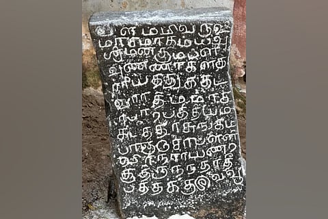 11th century 'Grantha and 16th Tamil Inscriptions stone in two hindu temples in Pazhanchervazhi Village in Kangeyam.