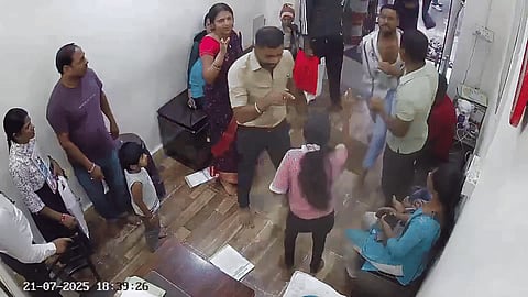 A viral video shows the accused, identified as Gokul Jha, kicking the receptionist and dragging her by her hair across the reception floor of the paediatrics hospital.