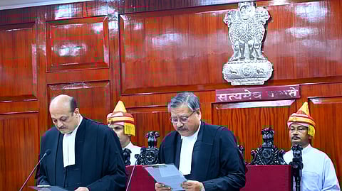 Justice Manash Ranjan Pathak taking oath as judge of Orissa High Court.