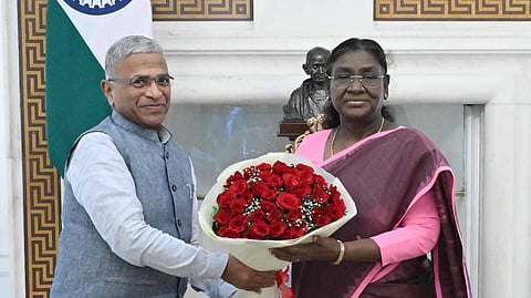 Rajya Sabha Deputy Chairman Harivansh, with President Droupadi Murmu at the Rashtrapati Bhavan.