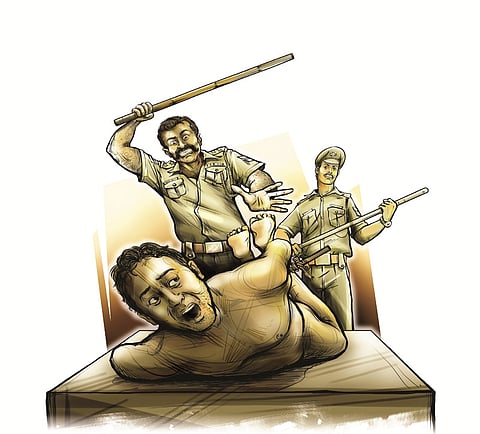 The complainant claimed that the police kicked him on his back, denied him drinking water, and threatened him with further consequences if he disclosed the incident to anyone.
