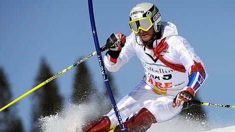 FILE - Joel Chenal, of France, competes during an alpine ski, Nations team event, in Are, Sweden, Sunday, March 15, 2009.