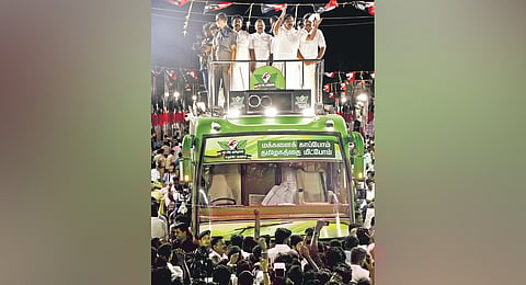 AIADMK general secretary EPS addressing a crowd in Thanjavur on Tuesday